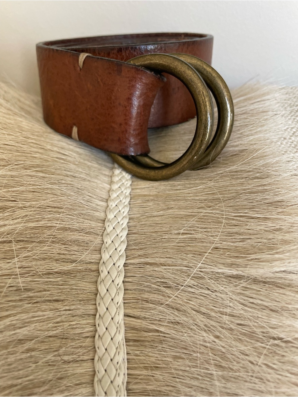 Hartford Cognac Leather Double-Ring Belt with Brass-Tone Rings